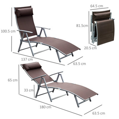 Outsunny Sun Lounger Recliner Foldable 7 Levels Texteline Brown - 3