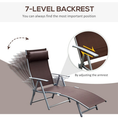 Outsunny Sun Lounger Recliner Foldable 7 Levels Texteline Brown - 4