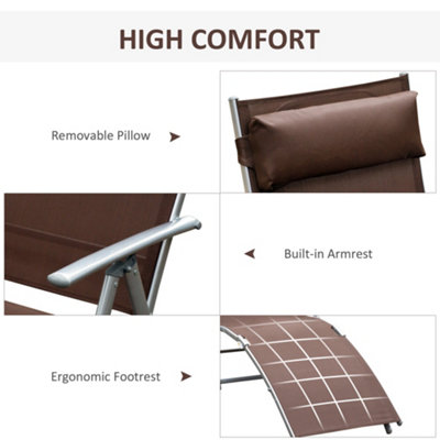Outsunny Sun Lounger Recliner Foldable 7 Levels Texteline Brown - 5