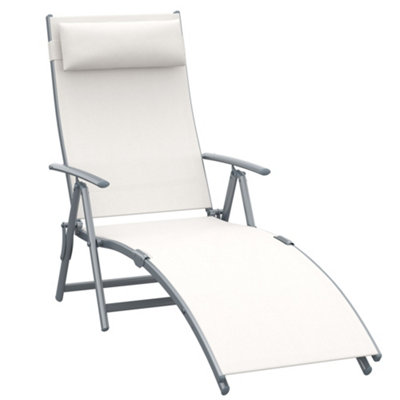 Outsunny Sun Lounger Recliner Foldable 7 Levels Texteline Cream White