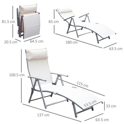 Outsunny Sun Lounger Recliner Foldable 7 Levels Texteline Cream White - 3