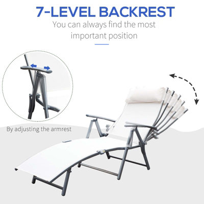 Outsunny Sun Lounger Recliner Foldable 7 Levels Texteline Cream White - 4