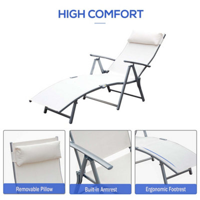 Outsunny Sun Lounger Recliner Foldable 7 Levels Texteline Cream White - 5