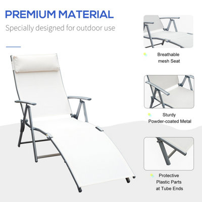Outsunny Sun Lounger Recliner Foldable 7 Levels Texteline Cream White - 7