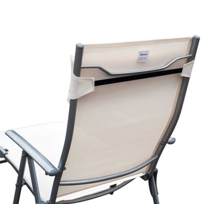 Outsunny Sun Lounger Recliner Foldable 7 Levels Texteline Cream White - 9