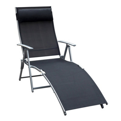 Outsunny Sun Lounger Recliner Foldable 7 Levels Textilene Black Patio