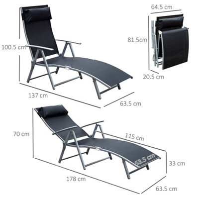 Outsunny Sun Lounger Recliner Foldable 7 Levels Textilene Black Patio - 3