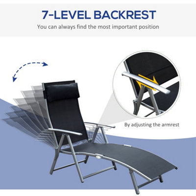 Outsunny Sun Lounger Recliner Foldable 7 Levels Textilene Black Patio - 4