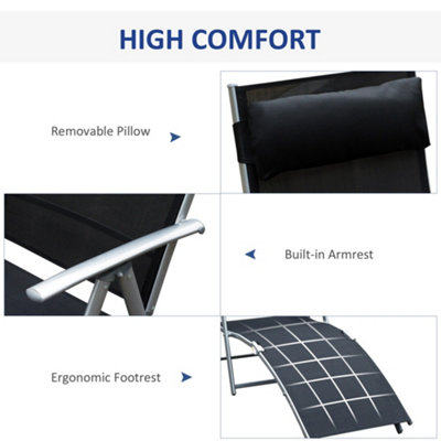 Outsunny Sun Lounger Recliner Foldable 7 Levels Textilene Black Patio - 5