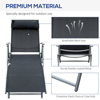 Outsunny Sun Lounger Recliner Foldable 7 Levels Textilene Black Patio - 7