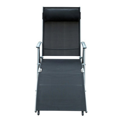 Outsunny Sun Lounger Recliner Foldable 7 Levels Textilene Black Patio - 8