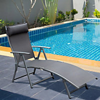Outsunny Sun Lounger Recliner Foldable 7 Levels Textilene Grey Patio