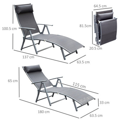 Outsunny Sun Lounger Recliner Foldable 7 Levels Textilene Grey Patio - 3
