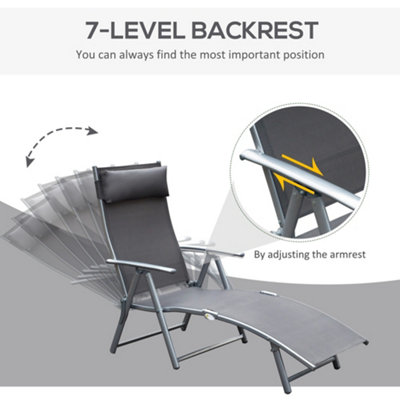 Outsunny Sun Lounger Recliner Foldable 7 Levels Textilene Grey Patio - 4