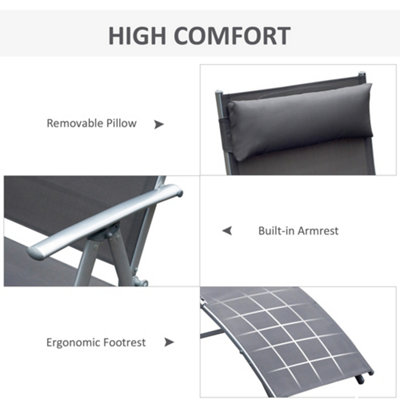 Outsunny Sun Lounger Recliner Foldable 7 Levels Textilene Grey Patio - 5