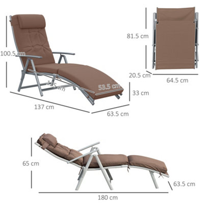Outsunny Sun Lounger Recliner Foldable Padded Seat Adjustable T37Lx63.5Wx100.5H - 3