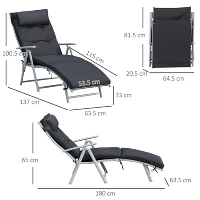 Outsunny Sun Lounger Recliner Foldable Padded Seat Adjustable Texteline Black - 3