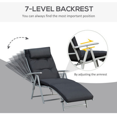 Outsunny Sun Lounger Recliner Foldable Padded Seat Adjustable Texteline Black - 4