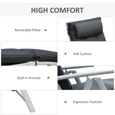 Outsunny Sun Lounger Recliner Foldable Padded Seat Adjustable Texteline Black - 5