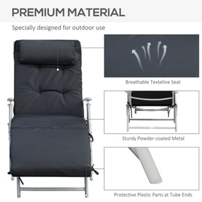 Outsunny Sun Lounger Recliner Foldable Padded Seat Adjustable Texteline Black - 7