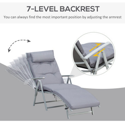 Outsunny Sun Lounger Recliner Foldable Padded Seat Adjustable Texteline Grey - 4