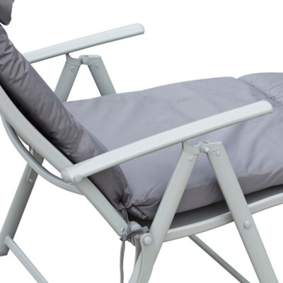 Outsunny Sun Lounger Recliner Foldable Padded Seat Adjustable Texteline Grey - 8
