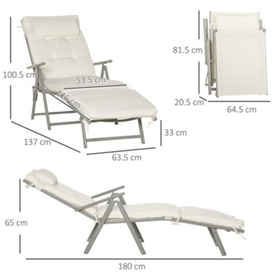 Outsunny Sun Lounger Recliner Foldable Padded Seat Adjustable Texteline White - 3