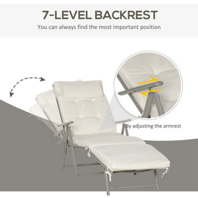Outsunny Sun Lounger Recliner Foldable Padded Seat Adjustable Texteline White - 4