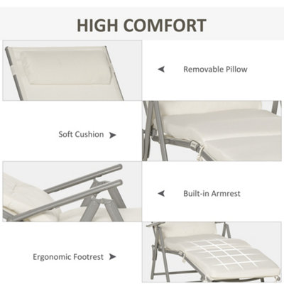 Outsunny Sun Lounger Recliner Foldable Padded Seat Adjustable Texteline White - 5