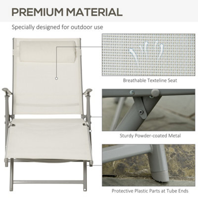 Outsunny Sun Lounger Recliner Foldable Padded Seat Adjustable Texteline White - 7