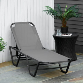 Outsunny Sun Lounger Relaxer Recliner with 5-Position Adjustable Backrest Grey