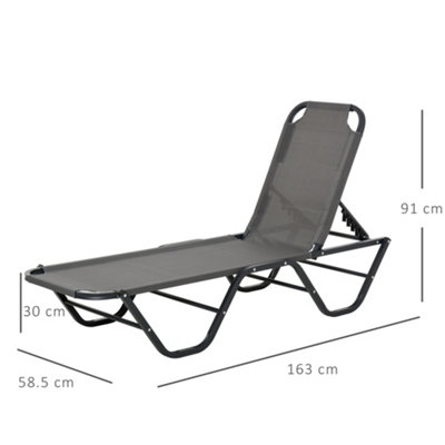 Outsunny Sun Lounger Relaxer Recliner with 5-Position Adjustable Backrest Grey - 3