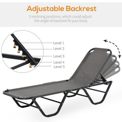Outsunny Sun Lounger Relaxer Recliner with 5-Position Adjustable Backrest Grey - 7