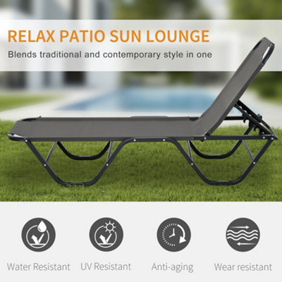 Outsunny Sun Lounger Relaxer Recliner with 5-Position Adjustable Backrest Grey - 4
