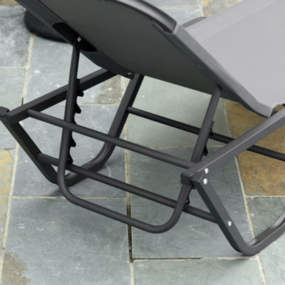 Outsunny Sun Lounger Relaxer Recliner with 5-Position Adjustable Backrest Grey - 5