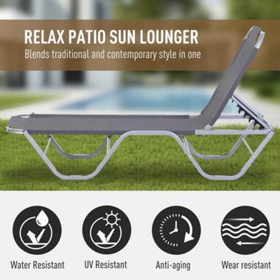 Outsunny Sun Lounger Relaxer Recliner with 5-Position Adjustable Backrest Silver - 4