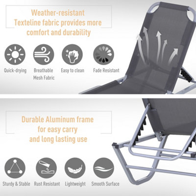 Outsunny Sun Lounger Relaxer Recliner with 5-Position Adjustable Backrest Silver - 5
