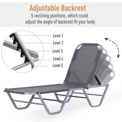 Outsunny Sun Lounger Relaxer Recliner with 5-Position Adjustable Backrest Silver - 6