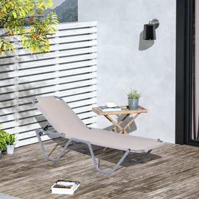 Outsunny Sun Lounger Relaxer Recliner with 5-Position Adjustable Backrest White