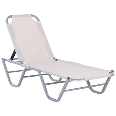 Outsunny Sun Lounger Relaxer Recliner with 5-Position Adjustable Backrest White