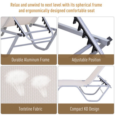 Outsunny Sun Lounger Relaxer Recliner with 5-Position Adjustable Backrest White - 6