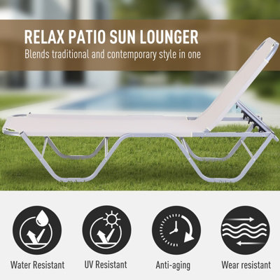 Outsunny Sun Lounger Relaxer Recliner with 5-Position Adjustable Backrest White - 7