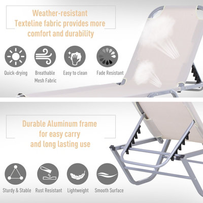 Outsunny Sun Lounger Relaxer Recliner with 5-Position Adjustable Backrest White - 4