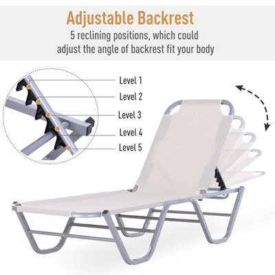 Outsunny Sun Lounger Relaxer Recliner with 5-Position Adjustable Backrest White - 5