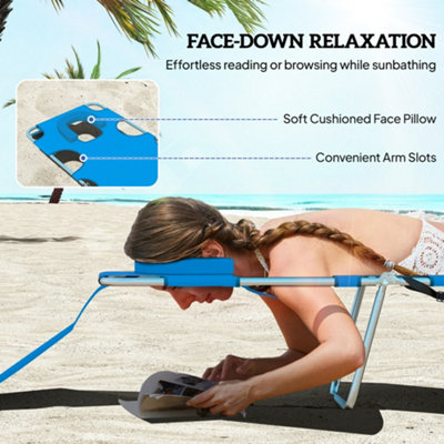 Outsunny Sun Lounger with Reading Hole, Folding Garden Lounger, Blue
