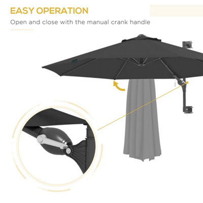 Outsunny Sun Parasol with Vent, Wall Umbrella for Patio, Garden, Pool, Grey