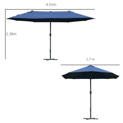 Outsunny Sun Umbrella Canopy Double-side Crank Shade Shelter 4.6M Blue - 3
