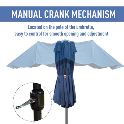 Outsunny Sun Umbrella Canopy Double-side Crank Shade Shelter 4.6M Blue - 7