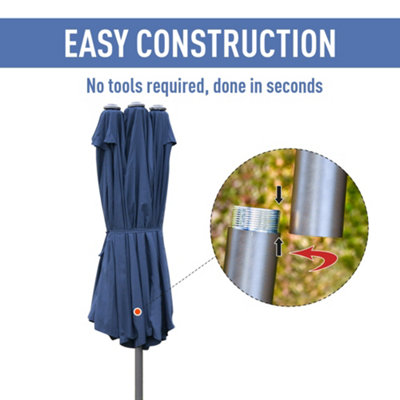 Outsunny Sun Umbrella Canopy Double-side Crank Shade Shelter 4.6M Blue - 4
