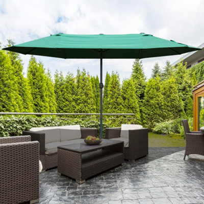 Outsunny Sun Umbrella Canopy Double-side Crank Shade Shelter 4.6M Dark Green